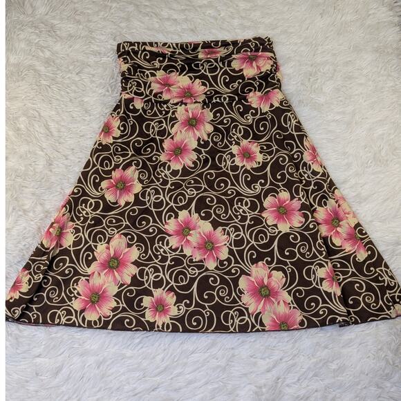 Vintage Y2K Floral A-Line Skirt Brown Pink Swirl 2000s Indie Boho Fairycore - Picture 11 of 12
